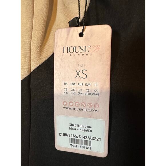 House of CB Dress Women's XS Black/Nude Rodene Two-Tone Cross Over Bodycon NWT - Picture 6 of 8